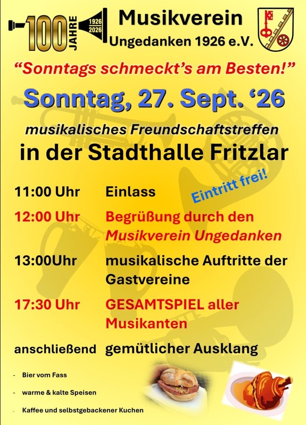 100 Jahre Musikverein Ungedanken Veranstaltung am Sonntag 27.09.26